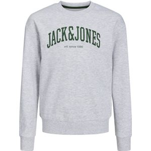 JACK & JONES JUNIOR sweater JJEJOSH met tekst grijs/groen