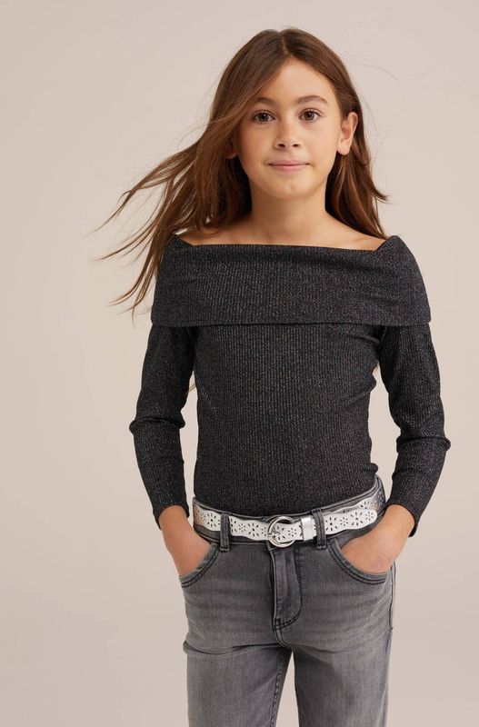 WE Fashion - Off-Shoulder Top - Katoenmix - Lange Mouwen - Glittergaren