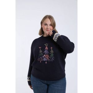 Paprika kersttrui donkerblauw met pailletten