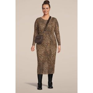 Mat Fashion jurk met panterprint en ceintuur bruin/zwart