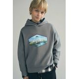 Mango Kids hoodie met backprint grijsgroen