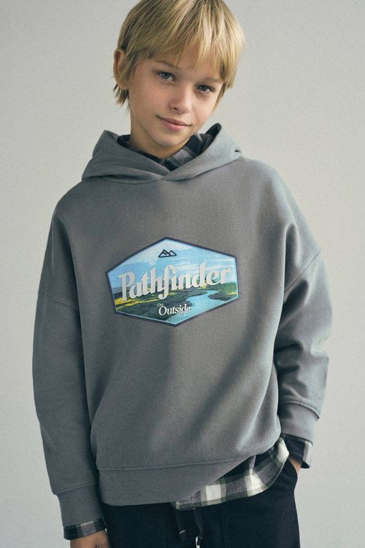 Mango Kids hoodie met backprint grijsgroen