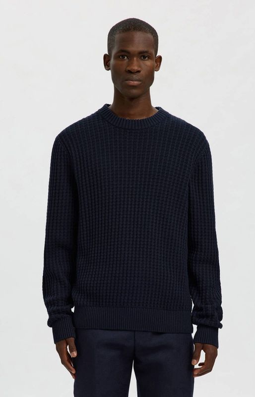 SELECTED HOMME trui met ingebreid patroon donkerblauw