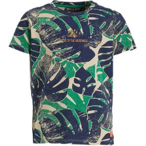 Orange Stars T-shirt Manuel met all over print donkerblauw/ecru/groen