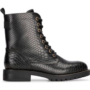 POSH by Poelman Kiek veterboots met slangenprint zwart