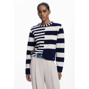 Desigual - Trui - Donkerblauw / Wit - Gebreid - Lange Mouw