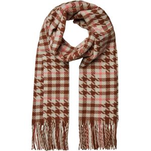 PIECES geruite sjaal met franjes PCSELINA bruin/rood