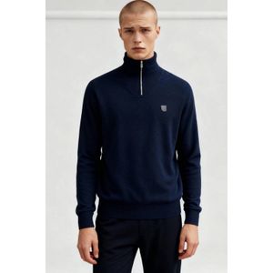 Tonsure gebreide trui met wol donkerblauw