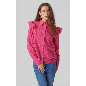 VERO MODA geweven blouse VMISABEL met ruches met broderie roze