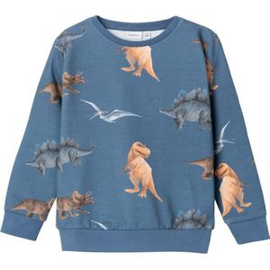 NAME IT MINI sweater NMMPNODINO met all over print middenblauw/bruin