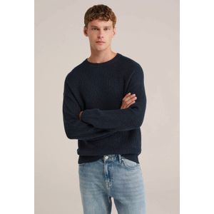 WE Fashion - Gebreide Trui - Donkerblauw - Herenmodel - Loose Fit