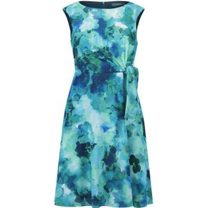 Vera Mont jurk met all over print en plooien groen/blauw