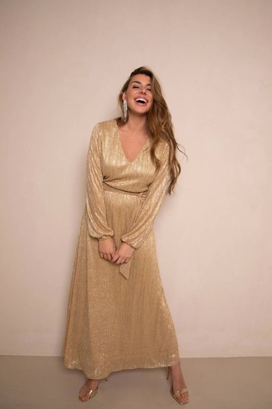 Freebird - Dames Jurk - Goud - Glitter - V-hals