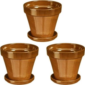 Mica Decorations pot met schotel Stan oker 3 stuks (13,5x12,5 cm)