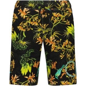 Vingino sweatshort Ralli met all over print zwart/neon geel/oranje