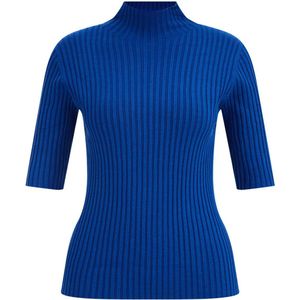 WE Fashion ribgebreide top blauw