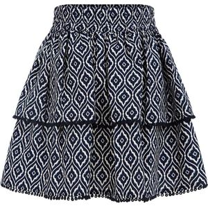 WE Fashion rok met all over print en volant donkerblauw/wit