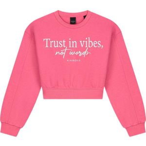 NIK&NIK sweater Vibes met tekst felroze