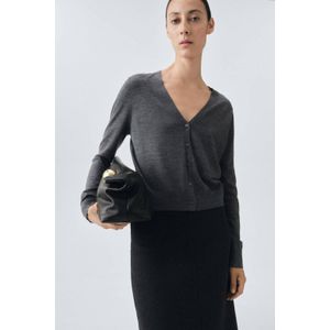 Mango gebreid vest met wol grijs melange