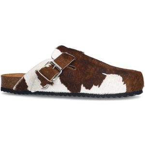 Sacha leren clogs met koeienprint cognac