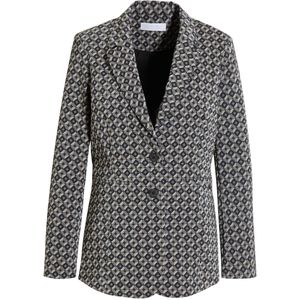 TQ-Amsterdam rechtvallende blazer Manoush Jacquard met all over print taupe/marine