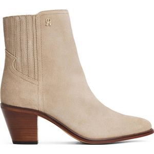 Tommy Hilfiger - Western MID Heel S - Enkellaarsjes - Beige - Suède