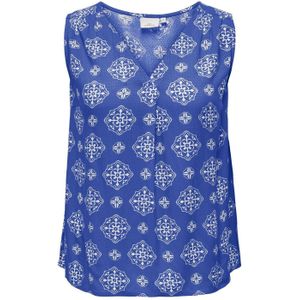 ONLY CARMAKOMA blousetop CARBLUES met all over print blauw/ecru