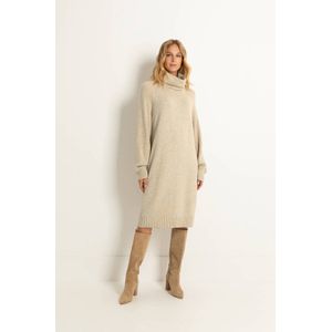 Claudia Sträter jurk met col gebreid beige