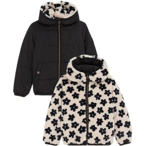 WE Fashion gewatteerde reversible winterjas met all over print zwart/beige