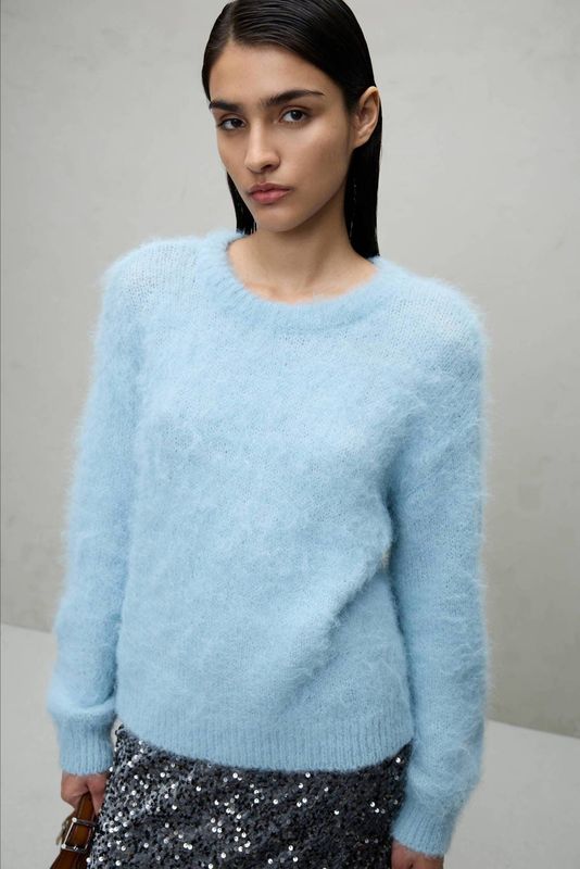 VILA trui met wol lichtblauw gebreid