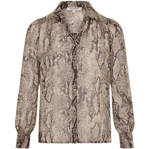 Morgan semi-transparante blouse met dierenprint bruin/ zwart