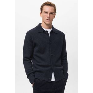 Mango Man vest met wol fijn gebreid donkerblauw