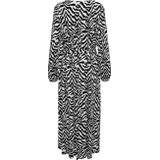 JDY maxi jurk met all over print en ceintuur zwart/wit