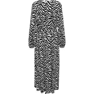 JDY maxi jurk met all over print en ceintuur zwart/wit