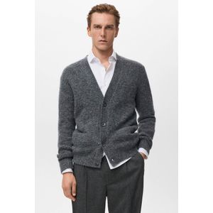 Mango Man vest met wol fijn gebreid grijsblauw