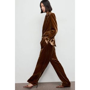 Mango fluwelen Wide leg regular waist pantalon bruin