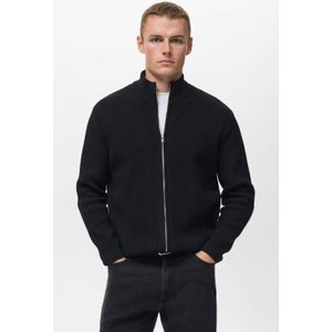 Mango Man vest rib gebreid zwart