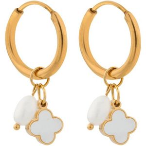 Label Kiki gold plated oorbellen Pearl Clover Hoops