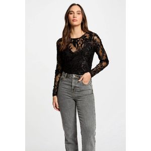 Morgan mesh top met all over print zwart