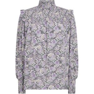 Soyaconcept blousetop met all over print en ruches lila/grijs/zand