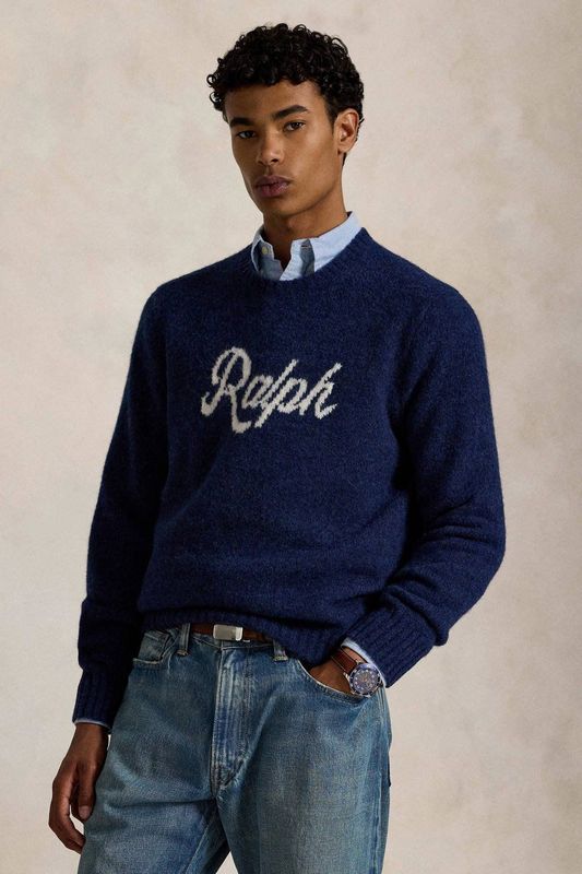 Polo Ralph Lauren - Typographic Logo Crewneck Sweater - Blauw - Wol - Heren