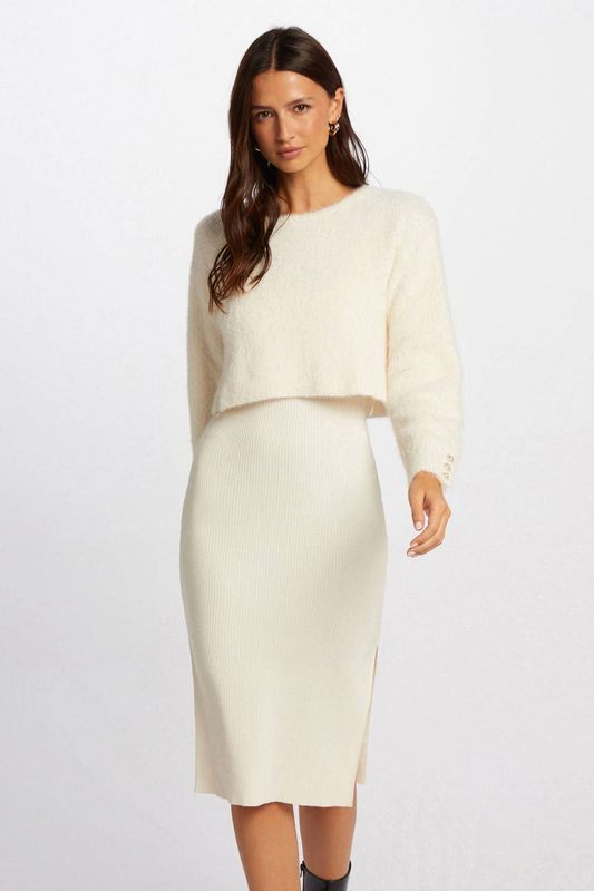 Morgan - Jurk - Ivoorkleur - Dames - Lange Mouwen - Ronde Hals