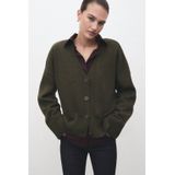 MANGO - Gebreid Vest - Olijfgroen - V-hals - Lange Mouw