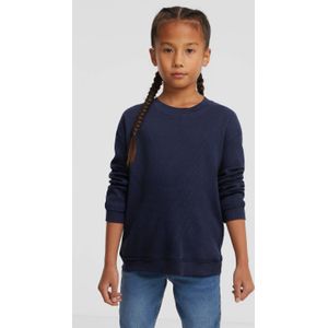 anytime longsleeve met wafeltextuur donkerblauw