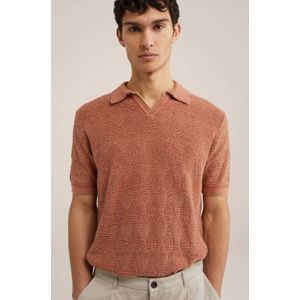 WE Fashion gebreide regular fit polo met ingebreid patroon dark taupe