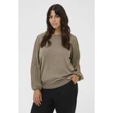 KAFFE Curve Dames trui beige (Maat: L) - Glitter - Halslijn: Ronde hals,