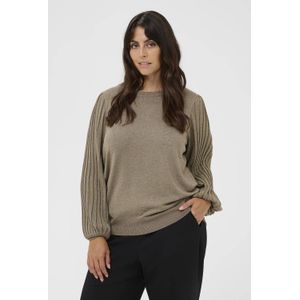 KAFFE Curve Dames trui beige (Maat: L) - Glitter - Halslijn: Ronde hals,