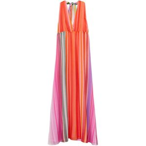 Mango gestreepte halter maxi jurk met open rug multi