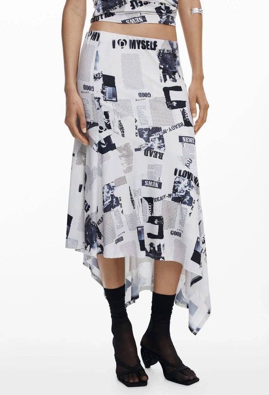 Desigual - A-lijn Rok - Ecru - Midi Lengte - Elastische Tailleband