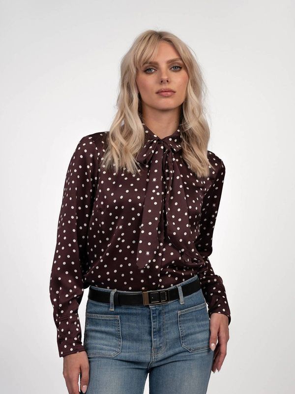 Fifth House Dames blouse bordeaux (Maat: 34) - Stip - Halslijn: Polokraag,